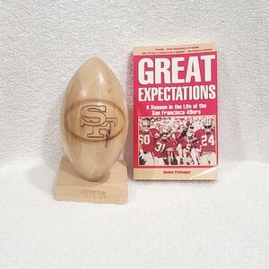 San Francisco 49ers NFL Vintage 1999 Wooden Football On Stand Book Included